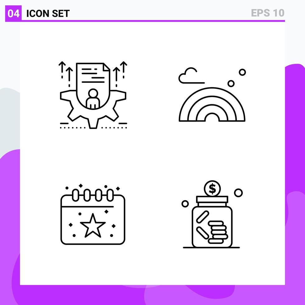 conjunto de 4 iconos en estilo de línea símbolos de contorno creativo para el diseño de sitios web y aplicaciones móviles signo de icono de línea simple aislado en fondo blanco 4 iconos vector