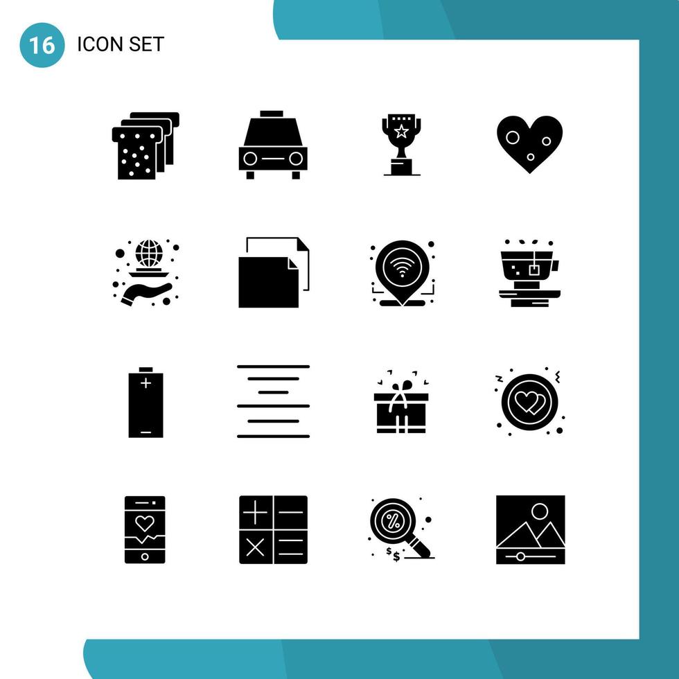 Set of 16 Commercial Solid Glyphs pack for grid favorite award like heart Editable Vector Design Elements