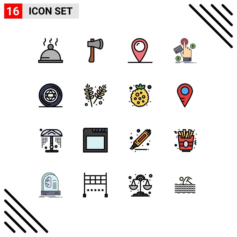 Universal Icon Symbols Group of 16 Modern Flat Color Filled Lines of web pay construction click pad lock Editable Creative Vector Design Elements