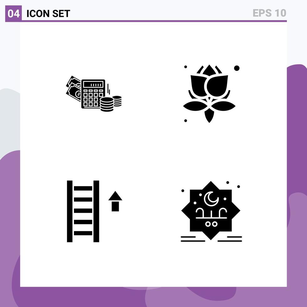 Pack of 4 creative Solid Glyphs of money staircase balance spa star Editable Vector Design Elements