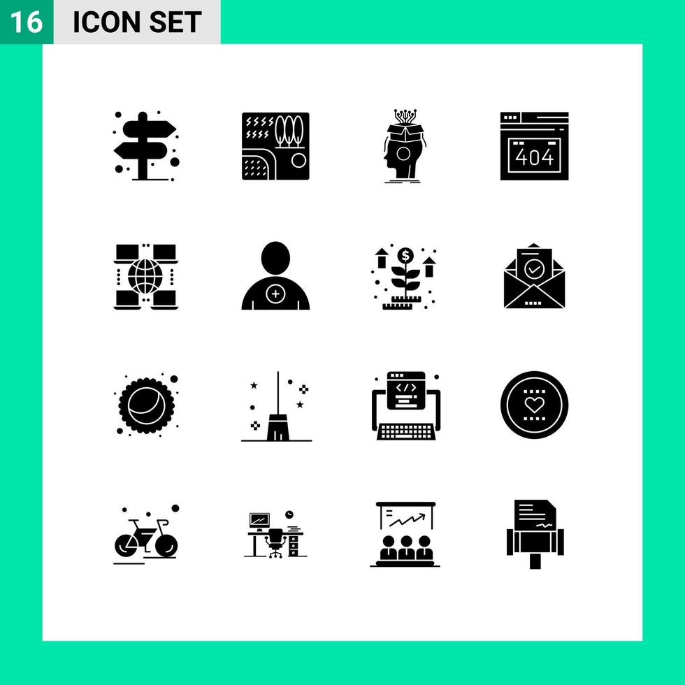 User Interface Pack of 16 Basic Solid Glyphs of internet error page travel error digital Editable Vector Design Elements