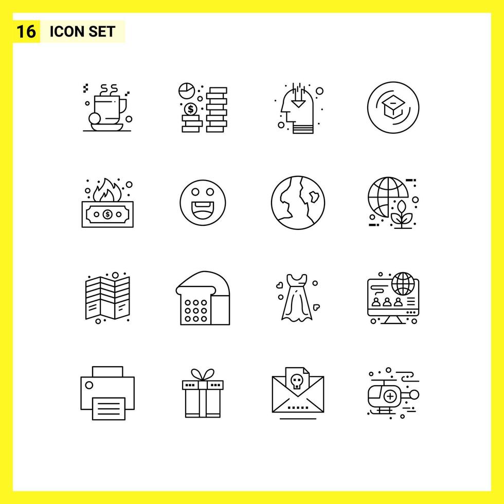 Modern Set of 16 Outlines and symbols such as school knowledge saving graduation public opinion Editable Vector Design Elements