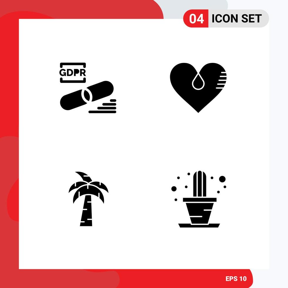 Editable Vector Line Pack of 4 Simple Solid Glyphs of clip gift secure love tree Editable Vector Design Elements