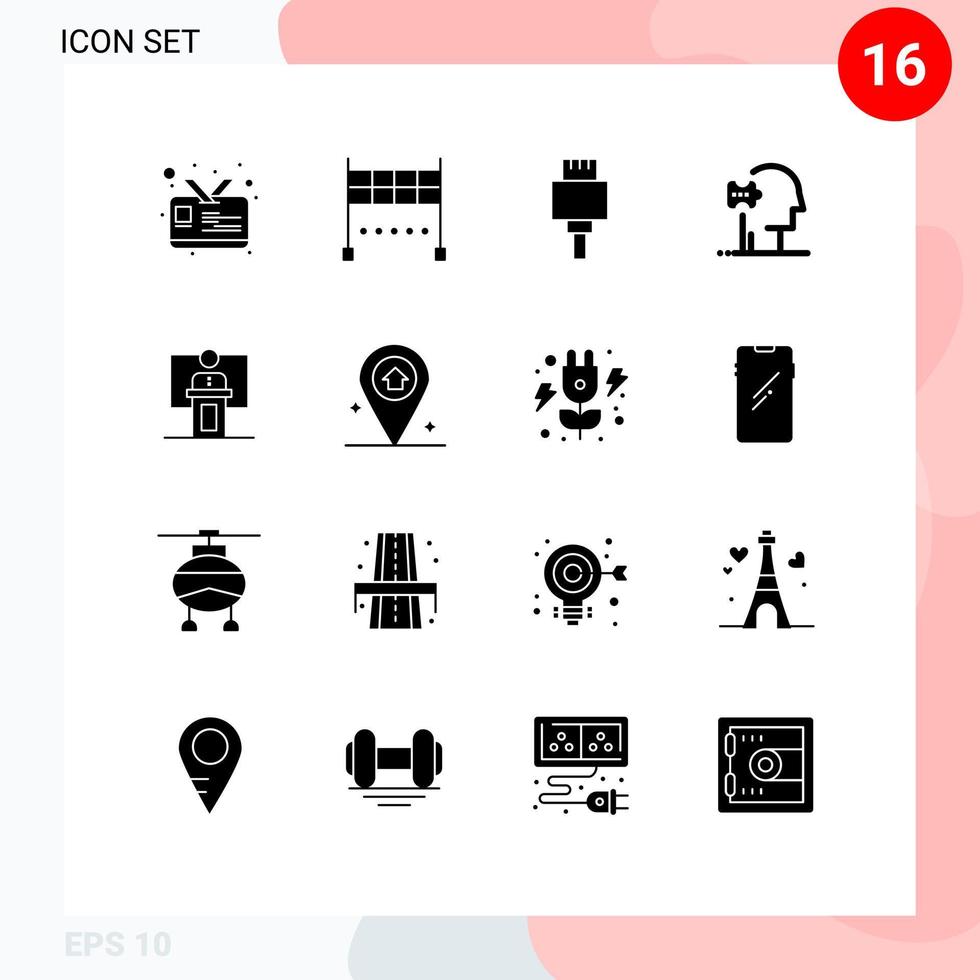 Editable Vector Line Pack of 16 Simple Solid Glyphs of presentation conference electronic business solutions Editable Vector Design Elements