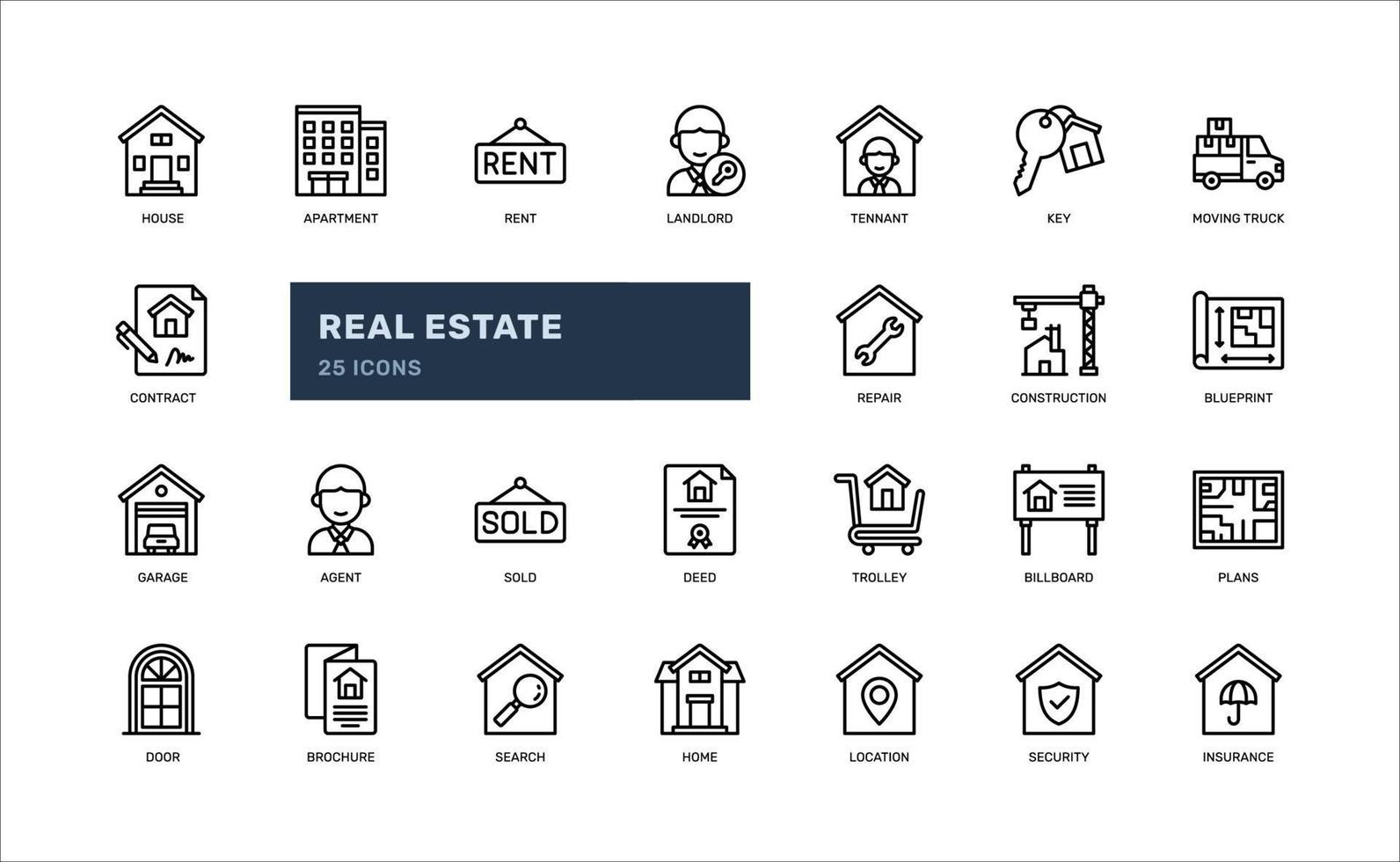 Conjunto de iconos de esquema detallado de vivienda de arquitectura de vivienda de bienes raíces. ilustración vectorial sencilla vector