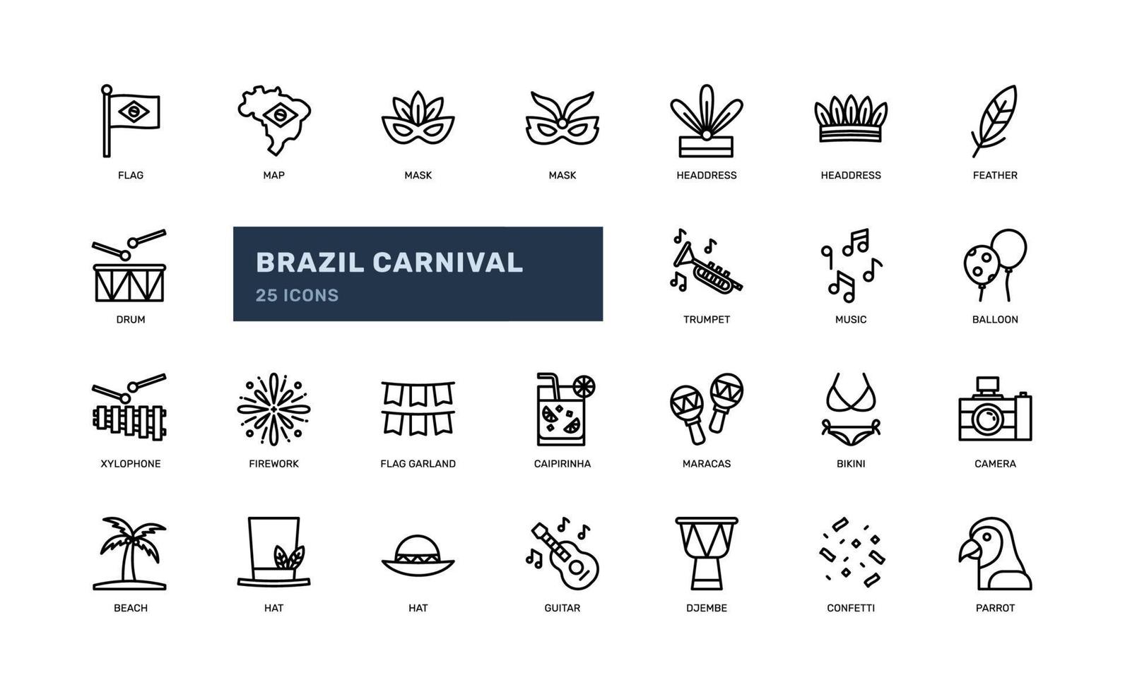 brasil carnaval fiesta festiva fiesta mascarada samba icono de contorno detallado. ilustración vectorial sencilla vector