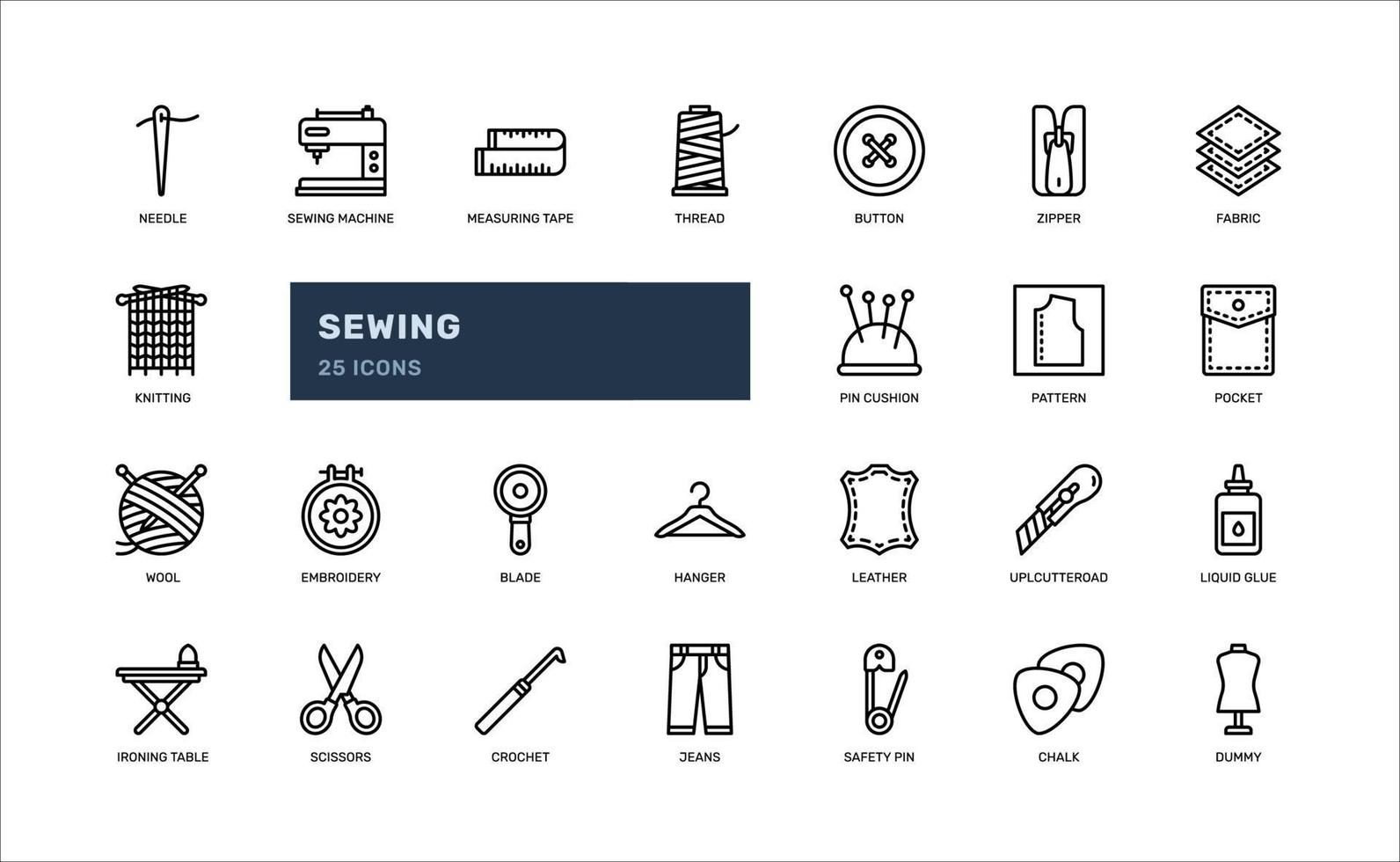 sewing taylor dressmaking clothing fabric textile detailed outline icon set. simple vector illustration