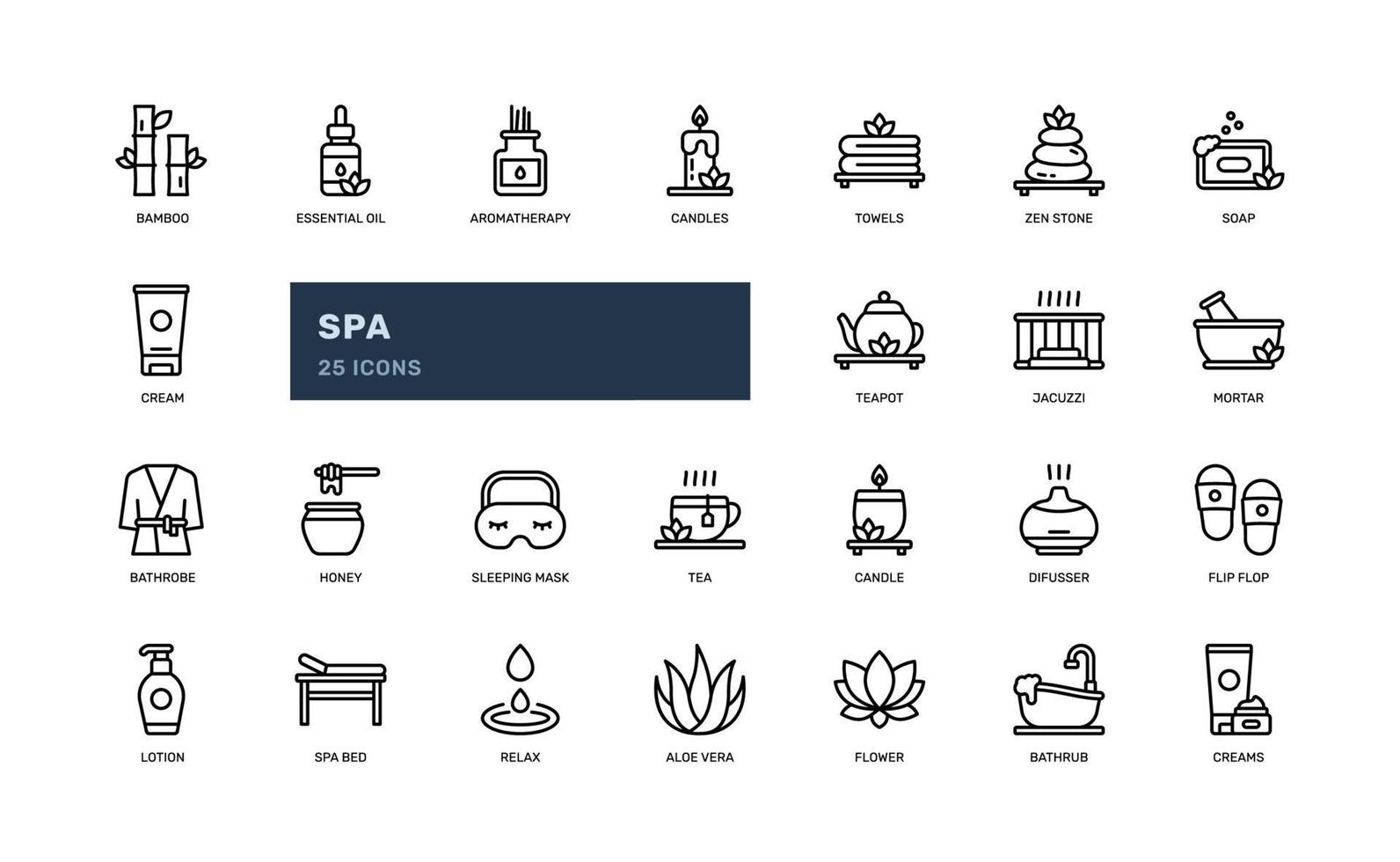 spa natural massage beauty woman therapy treatment relax detailed outline icon set. simple vector illustration