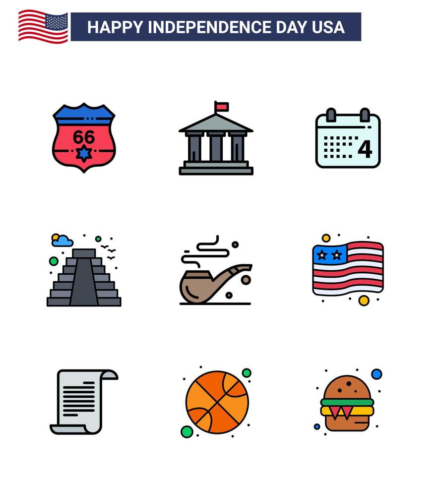 Happy Independence Day 9 Flat Filled Lines Icon Pack for Web and Print smoke usa calender landmark american Editable USA Day Vector Design Elements