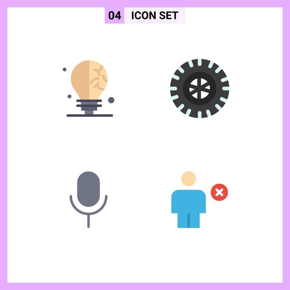 4 Universal Flat Icon Signs Symbols of bulb ui car mic body Editable Vector Design Elements