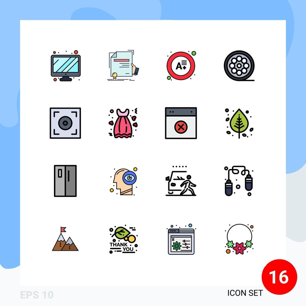 16 Universal Flat Color Filled Line Signs Symbols of video cinema exam web line Editable Creative Vector Design Elements