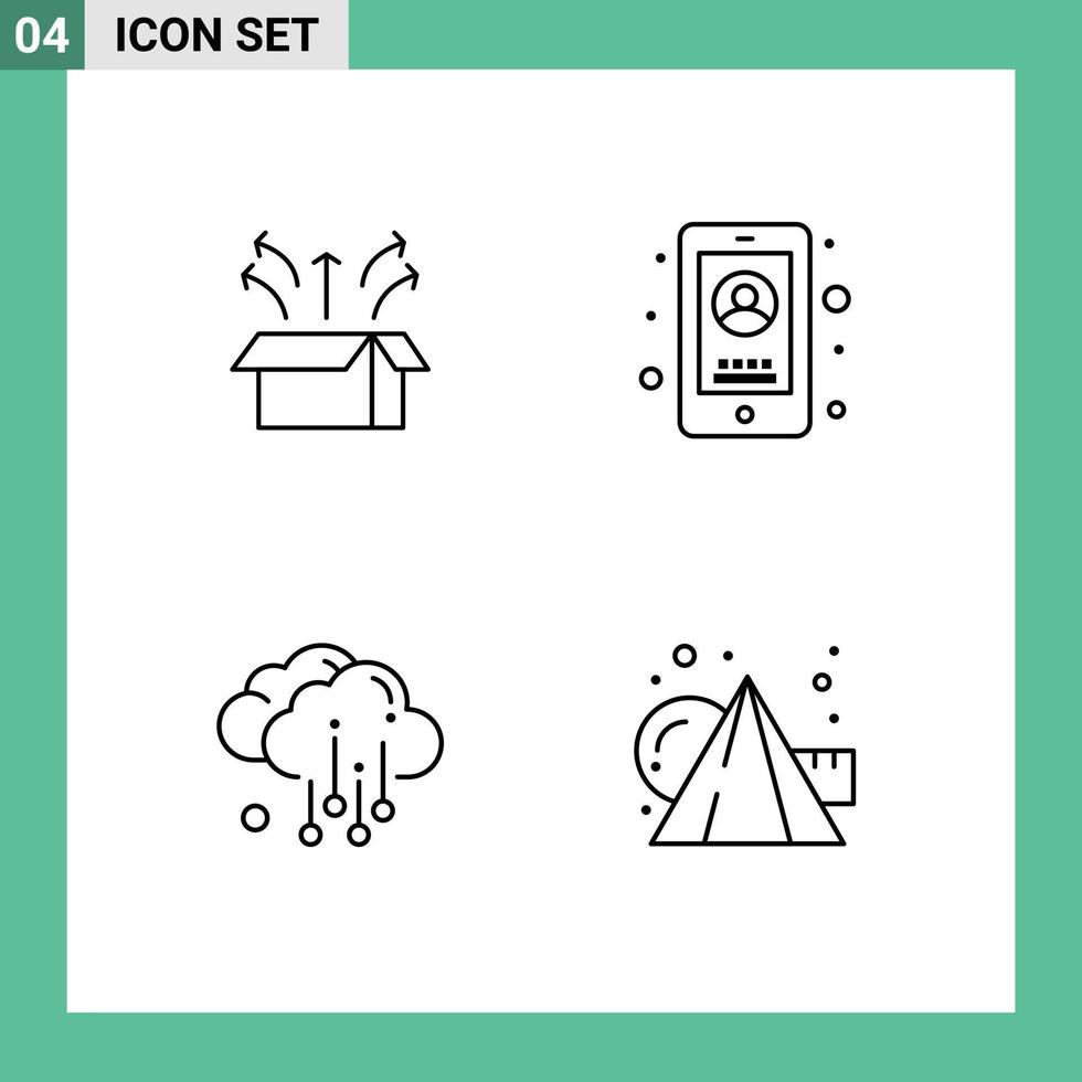 paquete de iconos de vector de stock de 4 signos y símbolos de línea para liberar elementos de diseño de vector editables de clima móvil de caja abierta de nube