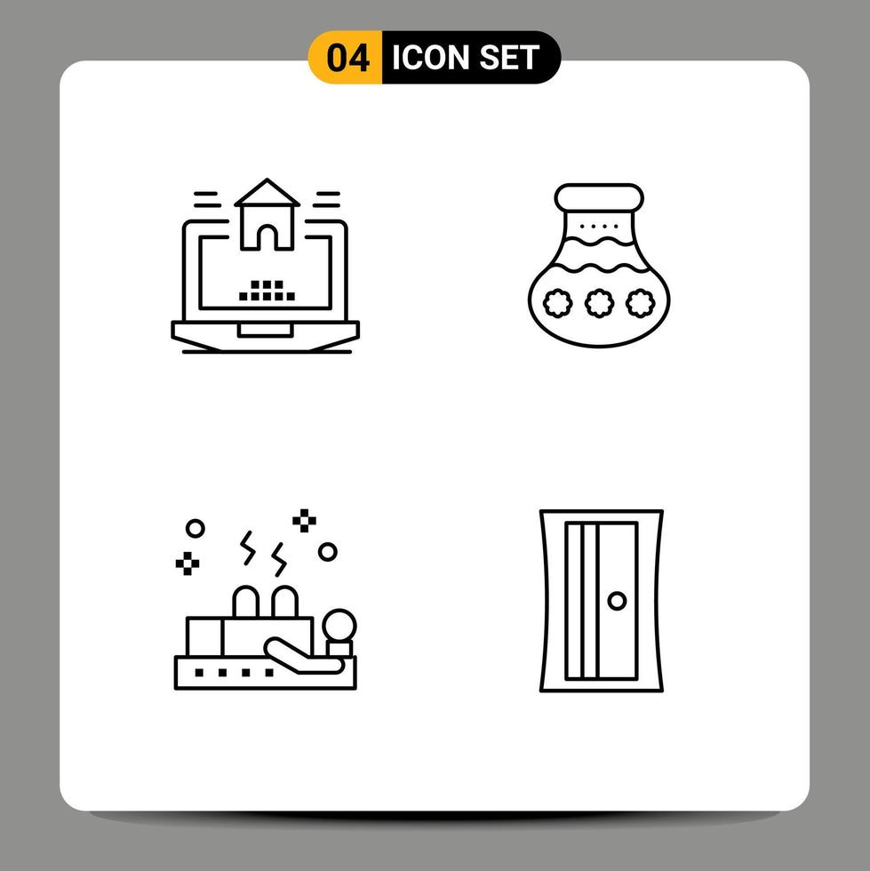Pictogram Set of 4 Simple Filledline Flat Colors of laptop cupping estate water therapy Editable Vector Design Elements