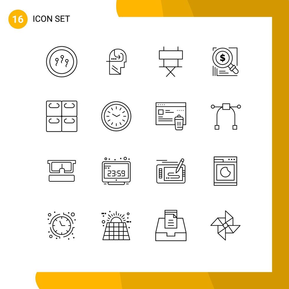 Editable Vector Line Pack of 16 Simple Outlines of rolls business chair magnifer search Editable Vector Design Elements