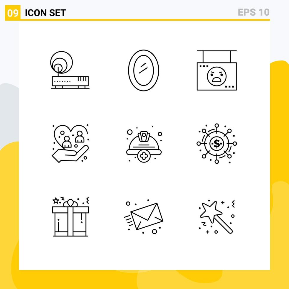Mobile Interface Outline Set of 9 Pictograms of people caring mirror care pumpkin Editable Vector Design Elements