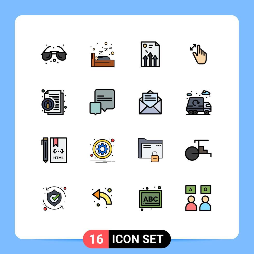 Pack of 16 Modern Flat Color Filled Lines Signs and Symbols for Web Print Media such as about magnification business interface expand Editable Creative Vector Design Elements