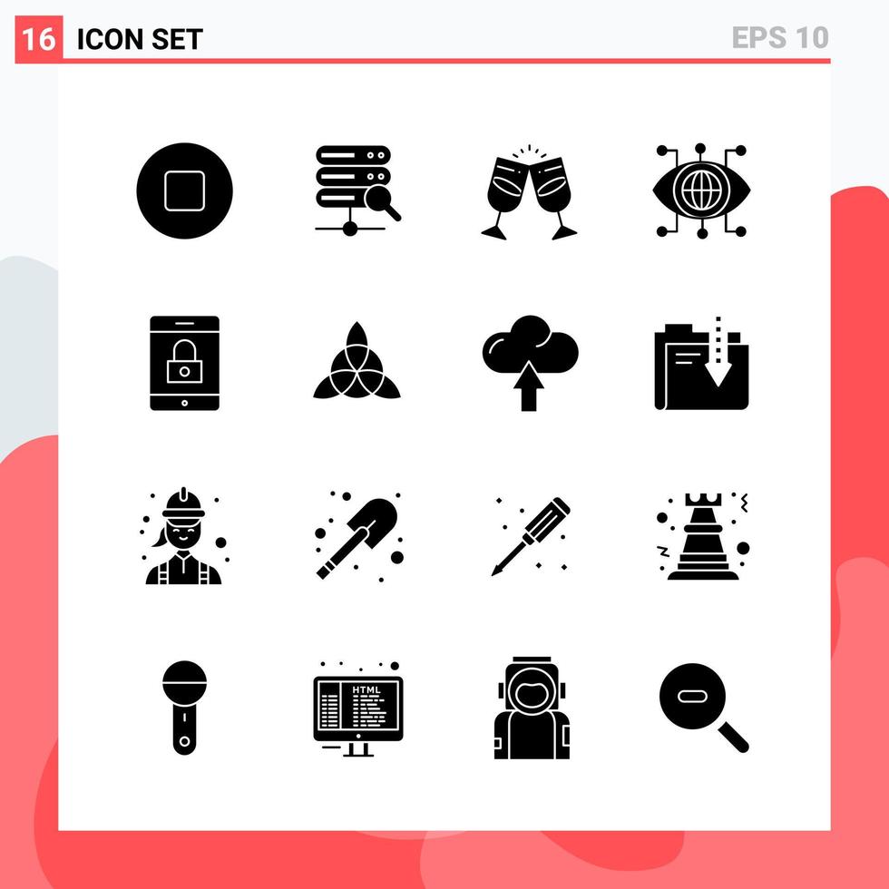 colección de 16 iconos vectoriales en estilo sólido símbolos de glifos modernos para web y móvil signo de icono sólido aislado en fondo blanco 16 iconos fondo de vector de icono negro creativo