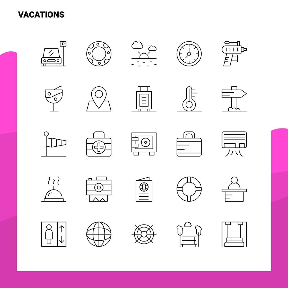 conjunto de iconos de línea de vacaciones conjunto 25 iconos diseño de estilo minimalista vectorial conjunto de iconos negros paquete de pictogramas lineales vector