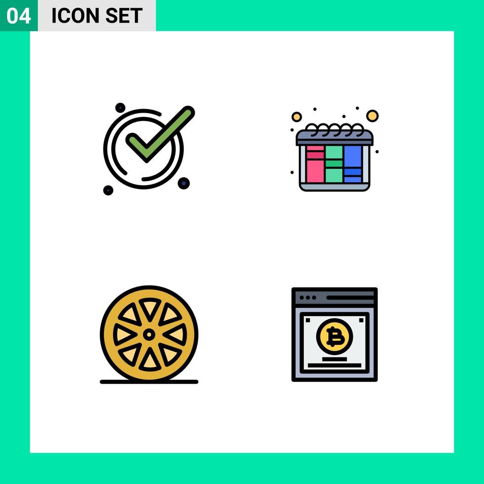 User Interface Pack of 4 Basic Filledline Flat Colors of accept healthy acknowledge workflow testing Editable Vector Design Elements