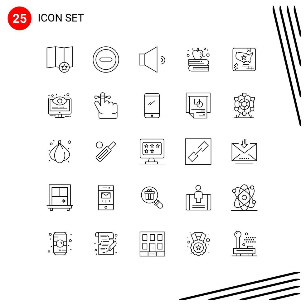 Editable Vector Line Pack of 25 Simple Lines of control world volume map american Editable Vector Design Elements