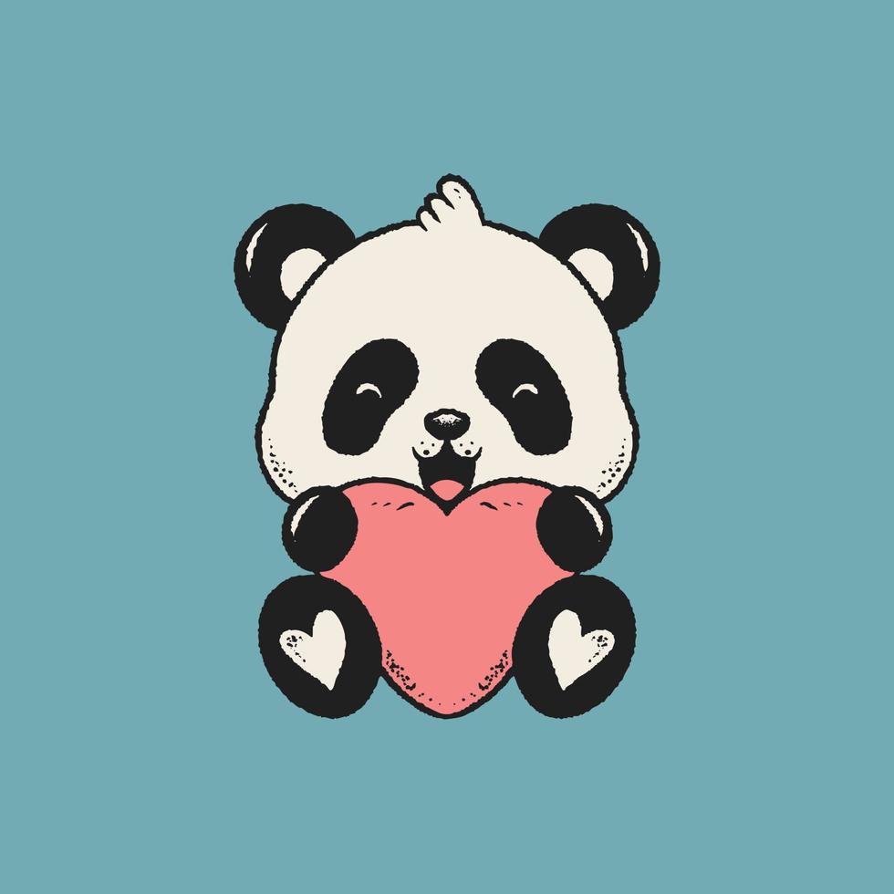 Cute Panda Holding Love Vintage Illustration vector
