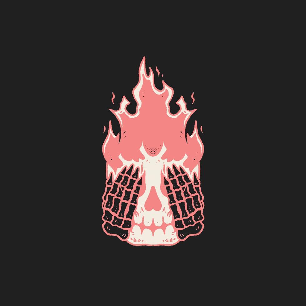 Fire head skull vintage illustration vector