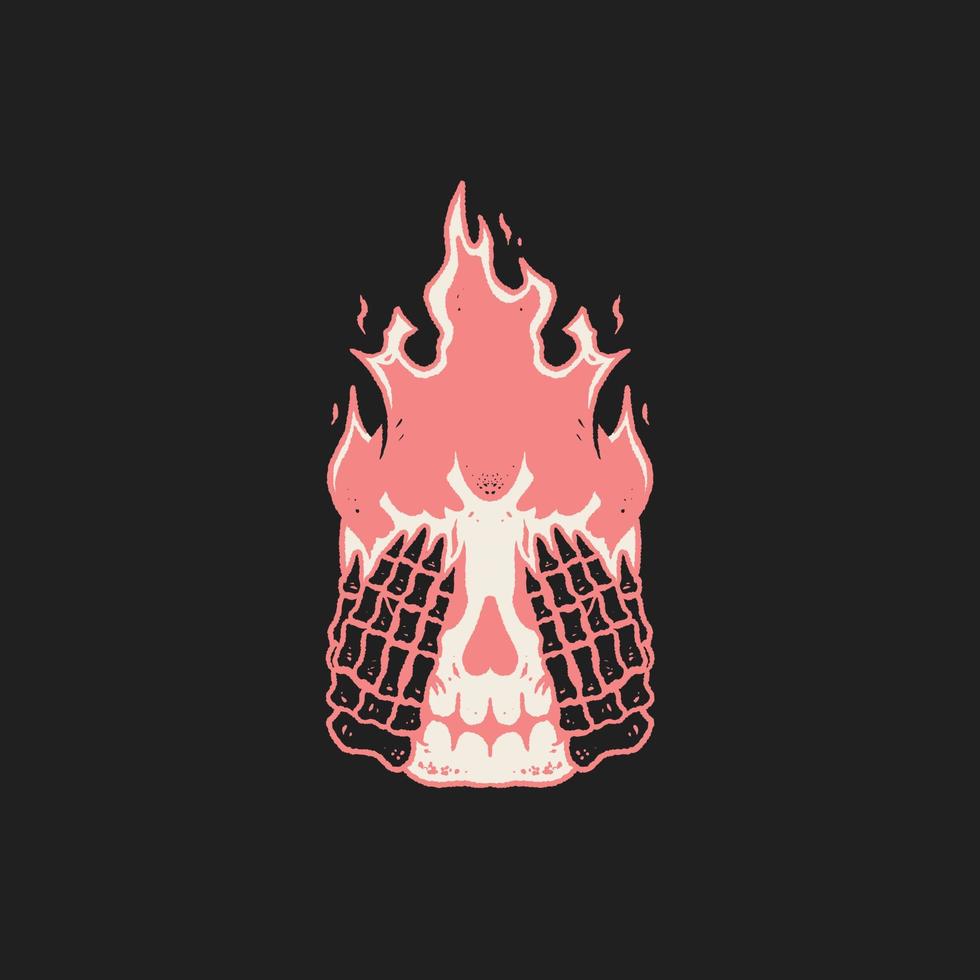 fuego, cabeza, cráneo, vendimia, ilustración vector