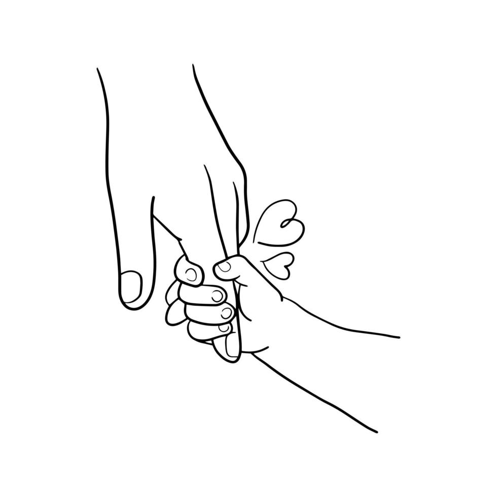 a child's hand holding his parent's hand, a symbol of love and care. vector