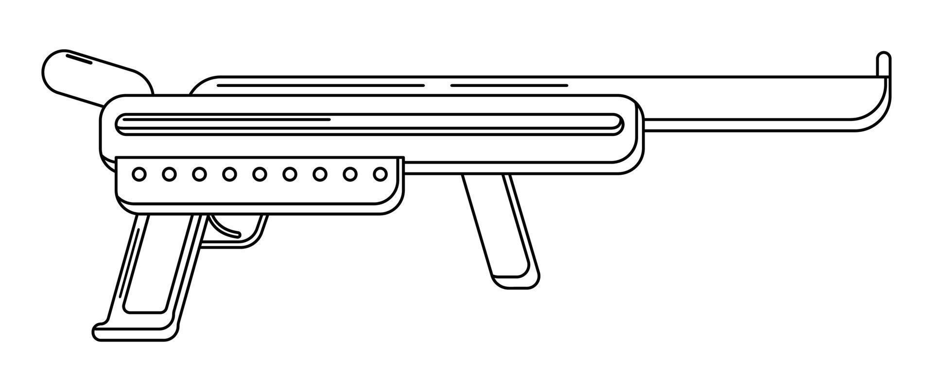 blaster linear vectorial en blanco. pistola de juguete de contorno aislado para colorear página. diseño de armas futuristas vector