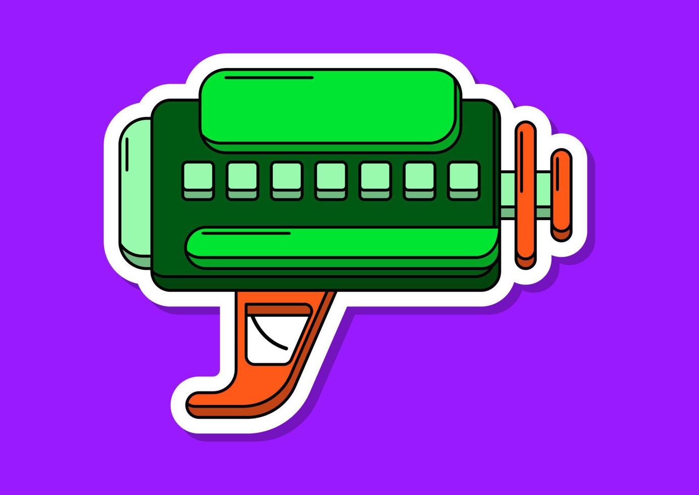 Vector sticker blaster in cartoon style. Isolated colorful toy gun for kids. Futuristic weapon design
