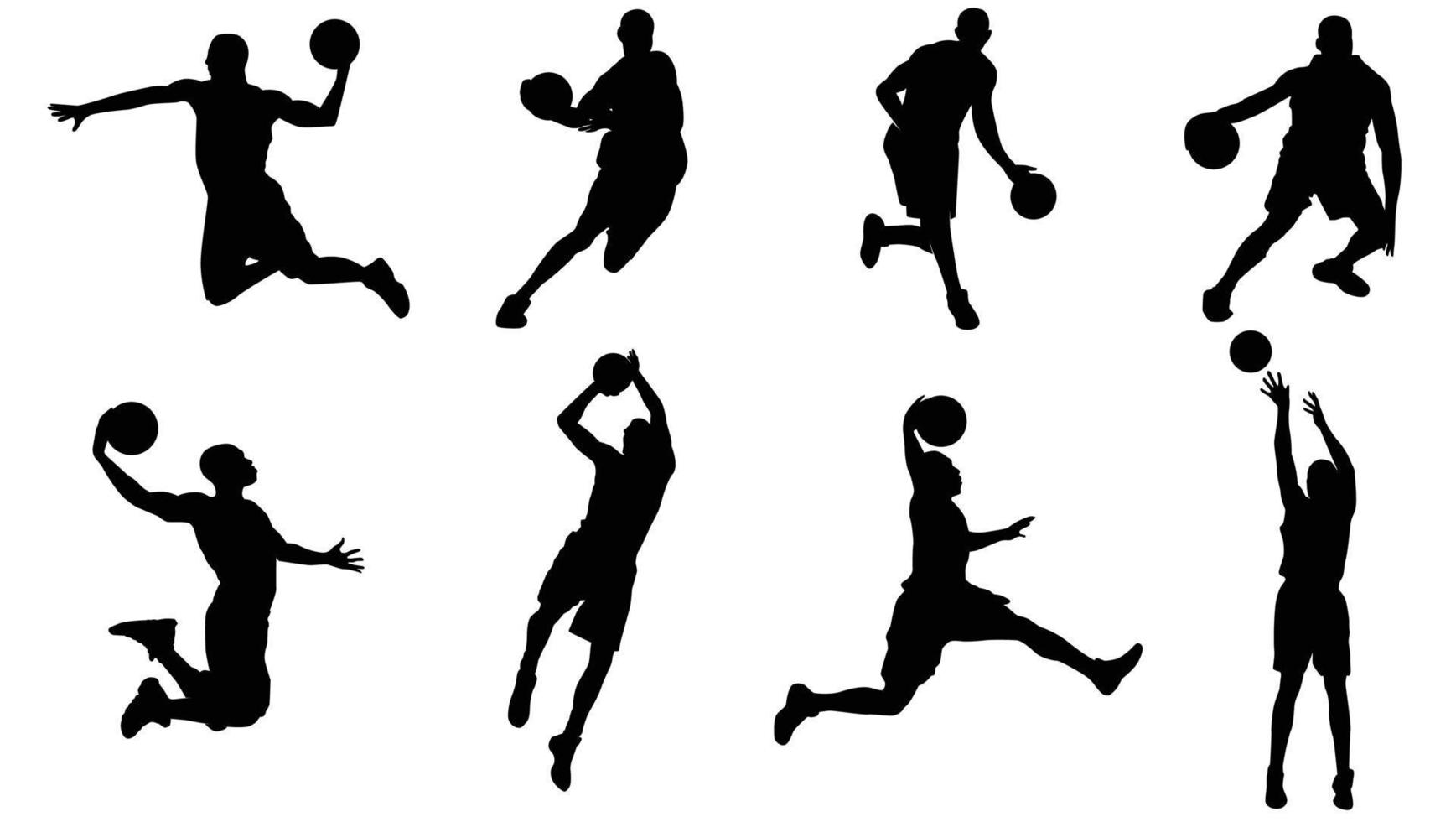 Vector set of Basketball players, silhouettes, Basketball silhouettes,vector Illustration Design