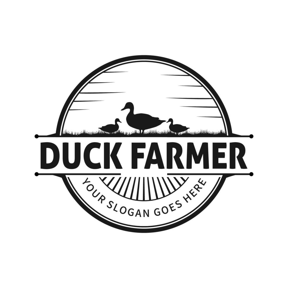Duck farm vintage logo design vector on white background
