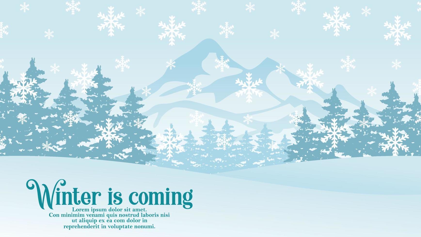 Winter season landscape with christmas tree and snow vector background