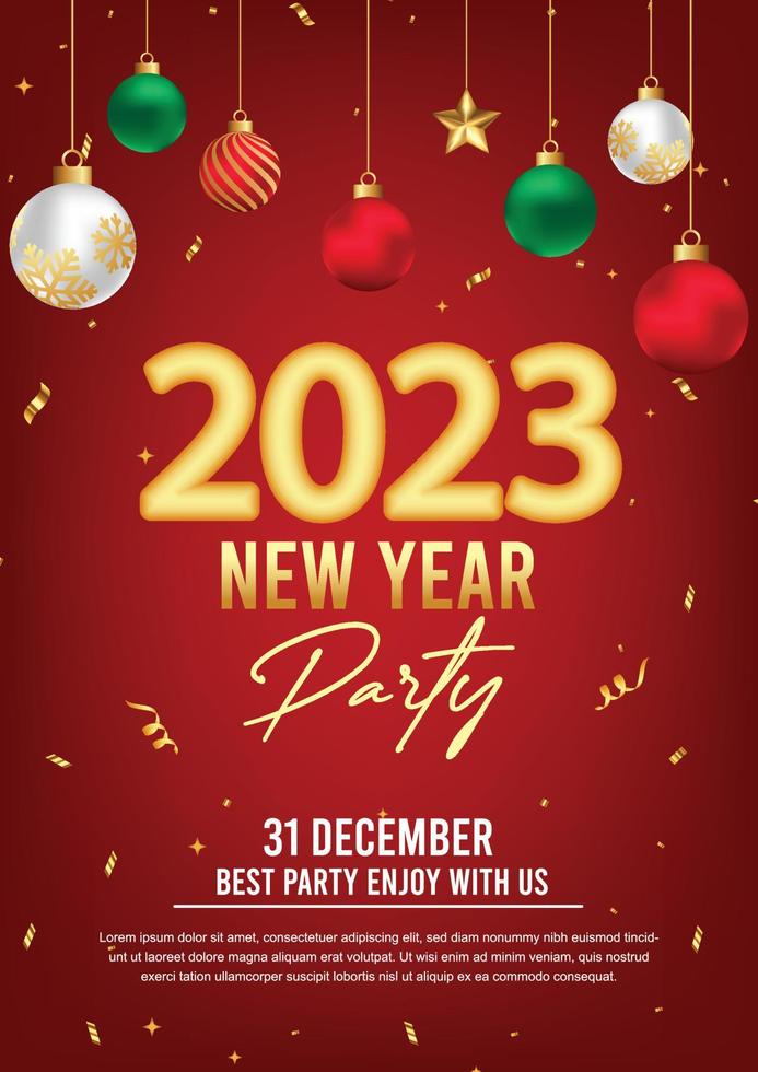 2023 New year party social media post or promotional Template with Christmas decoration vector