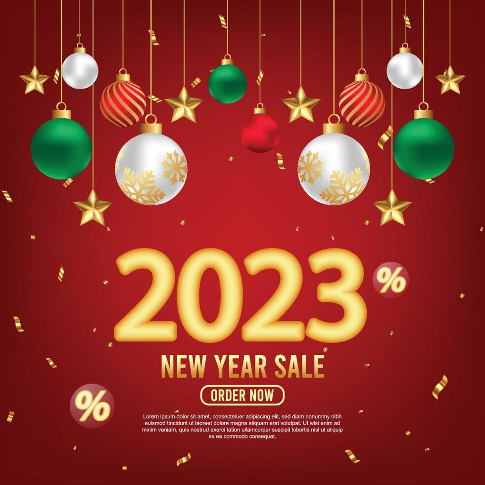 2023 Happy New year social media post or promotional Template with Christmas decoration vector