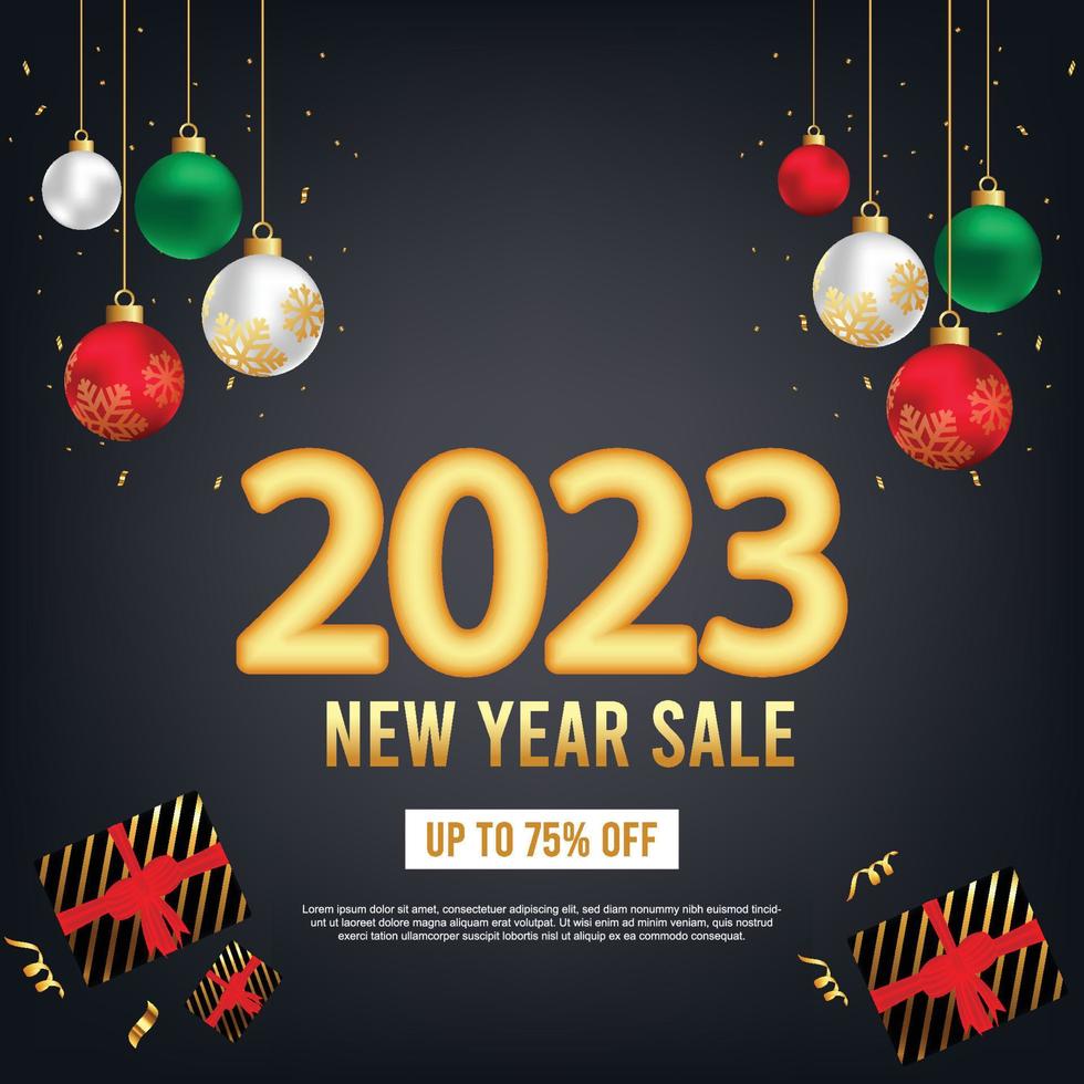 2023 Happy New year social media post or promotional Template with Christmas decoration vector