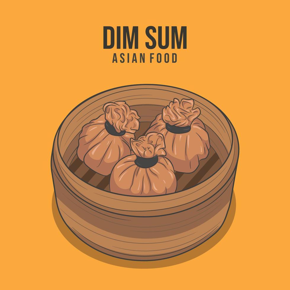 Asian food. Dim sum egg in dim sum bamboo steam. vector