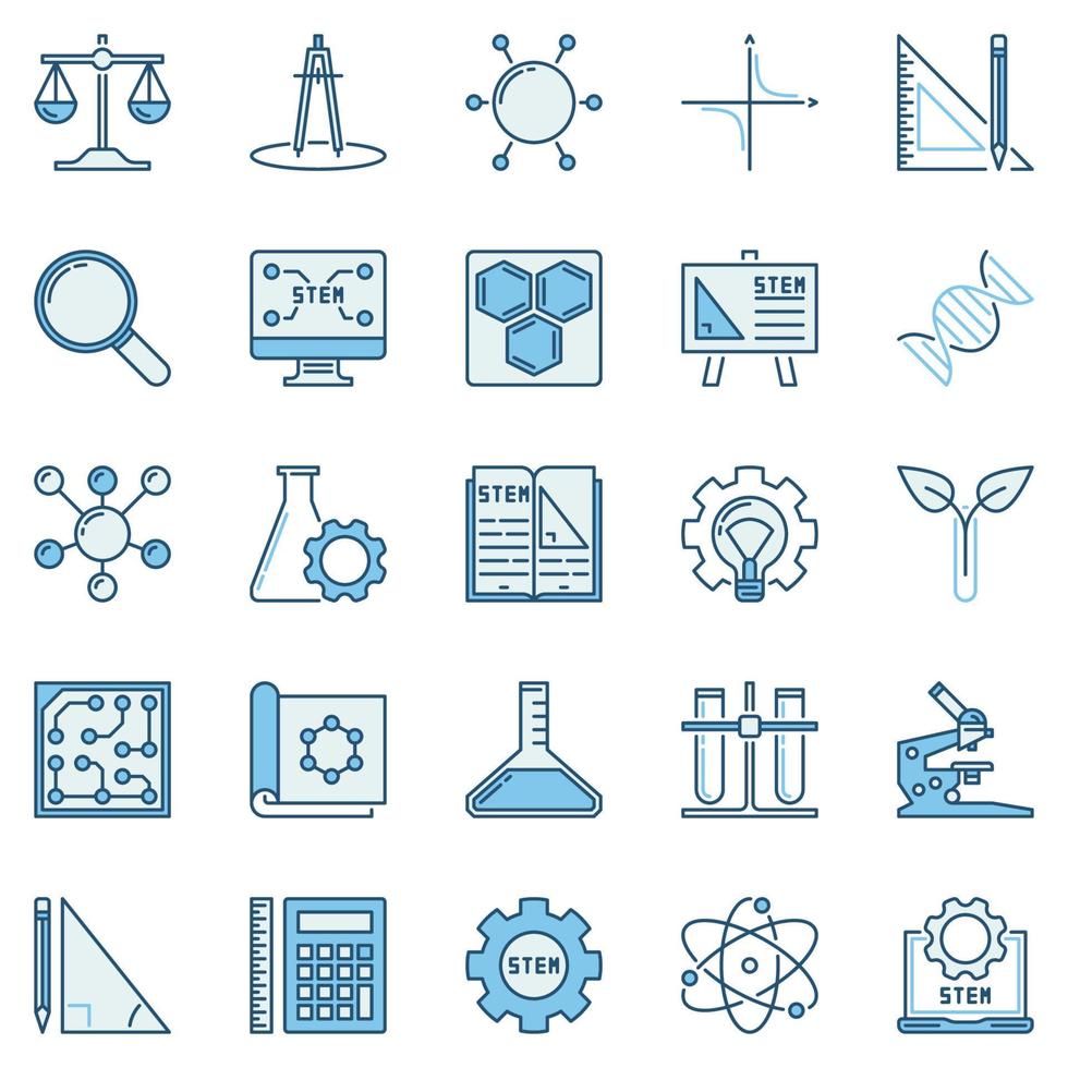 STEM colored icons set - vector concept logo elements