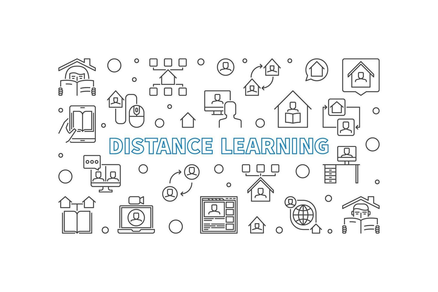 Distance Learning vector concept outline horizontal banner