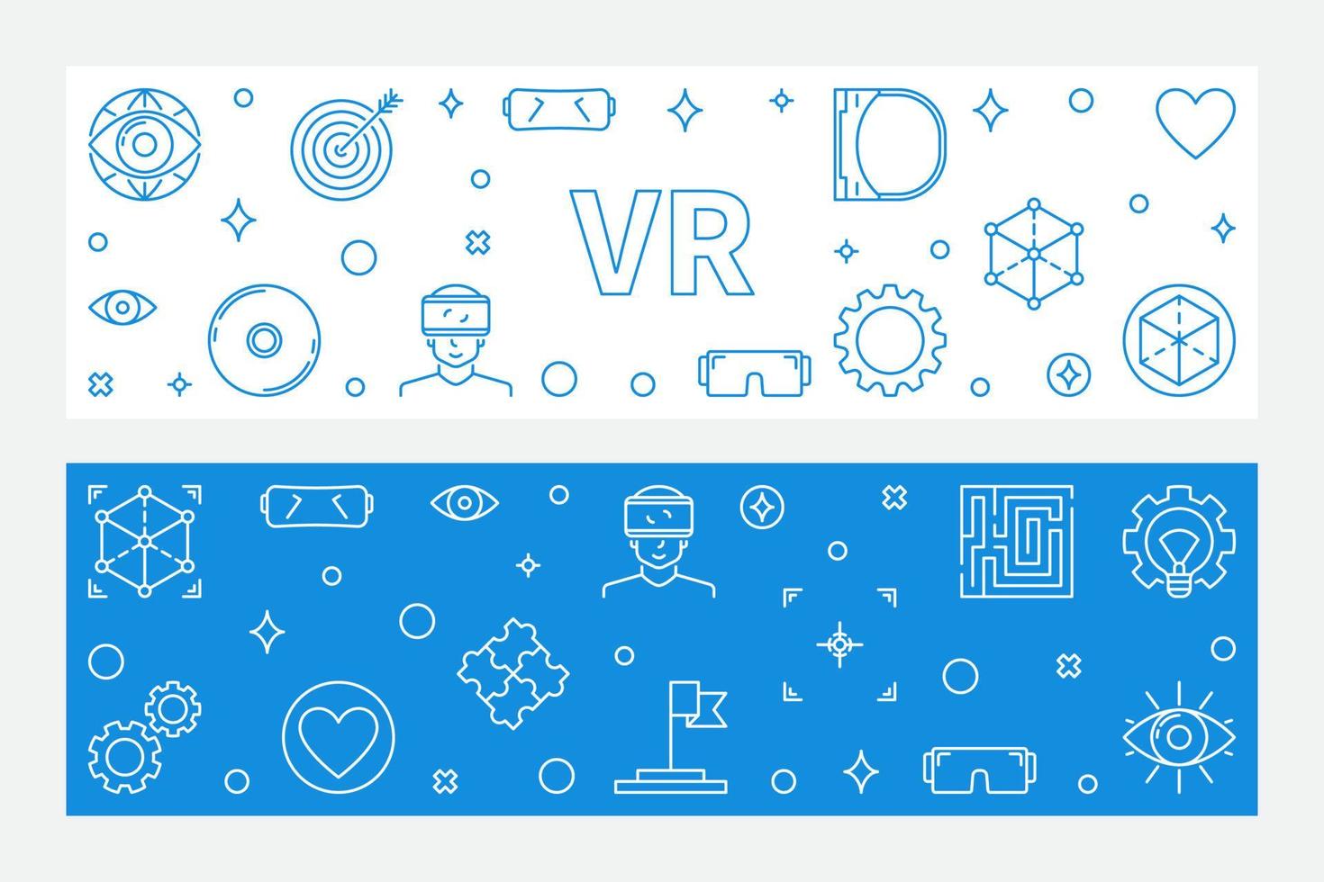 Set of 2 VR linear banners. Vector Virtual Reality illustration