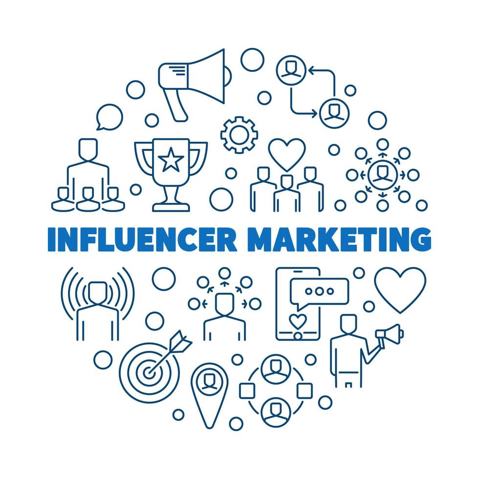 Influencer Marketing vector round concept outline illustration