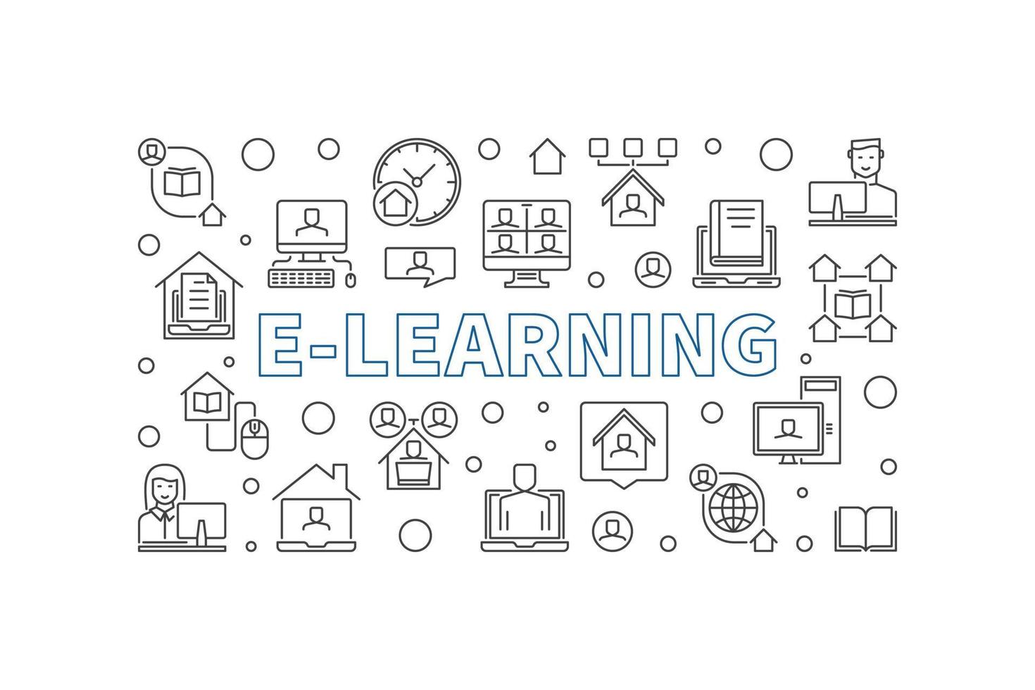 E-Learning vector concept outline horizontal illustration