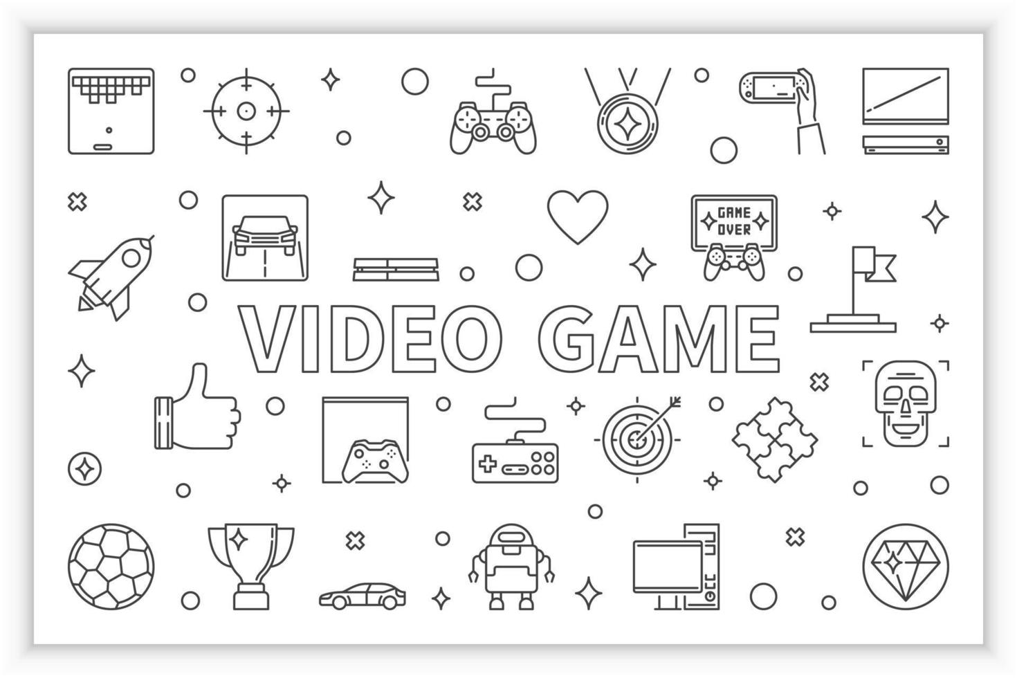 Video Game horizontal outline banner. Vector illustration