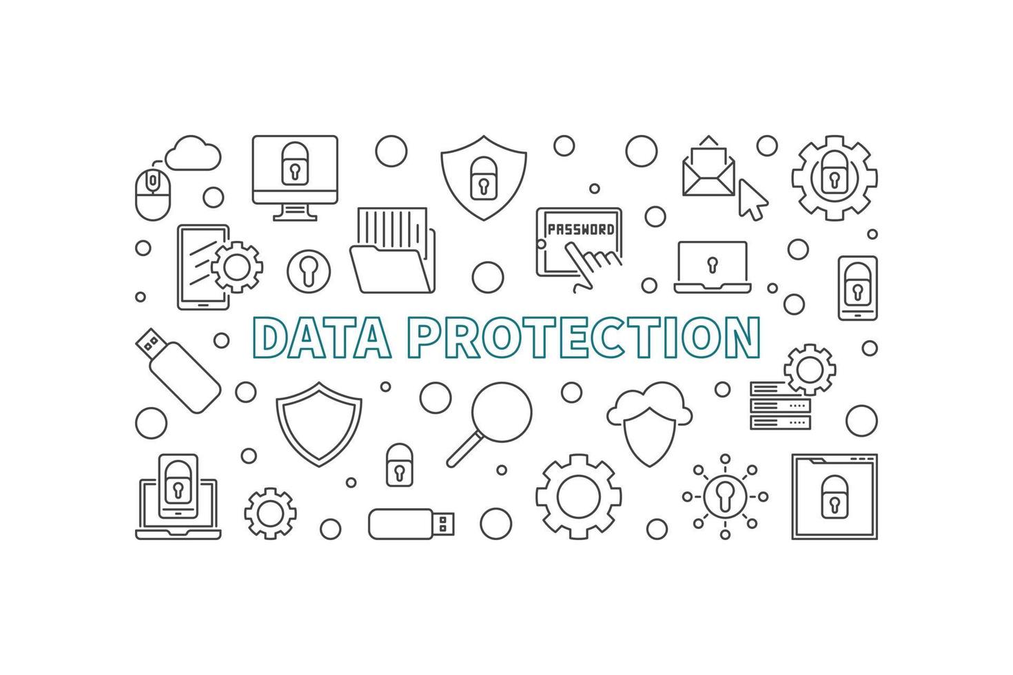 Data Protection concept vector outline horizontal illustration