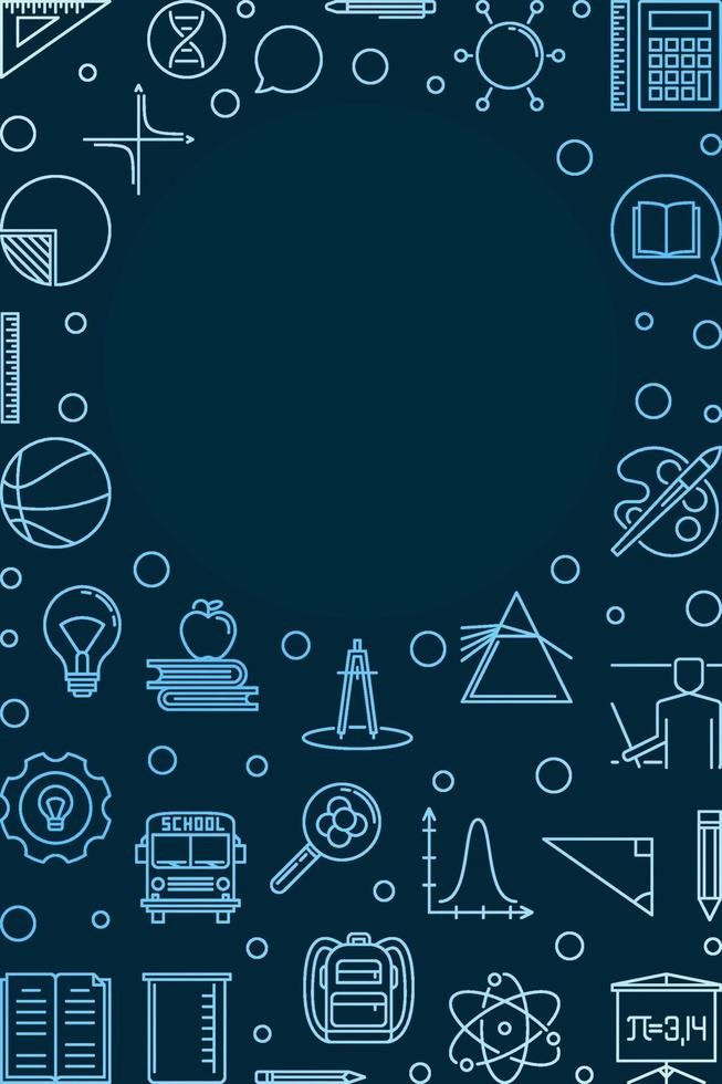 Education and School vector concept vertical blue linear frame