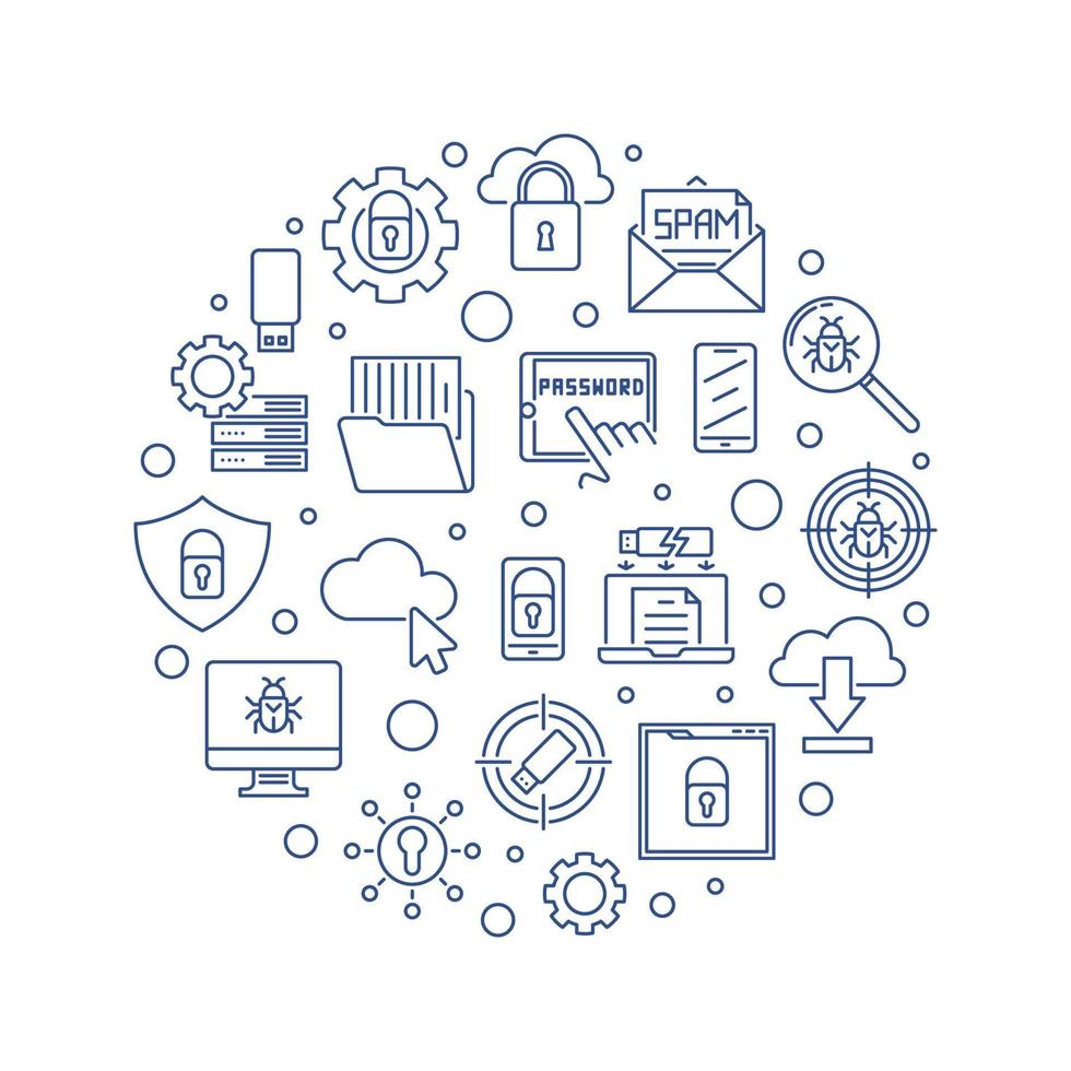 ilustración de línea mínima de concepto circular de vector de ciberseguridad