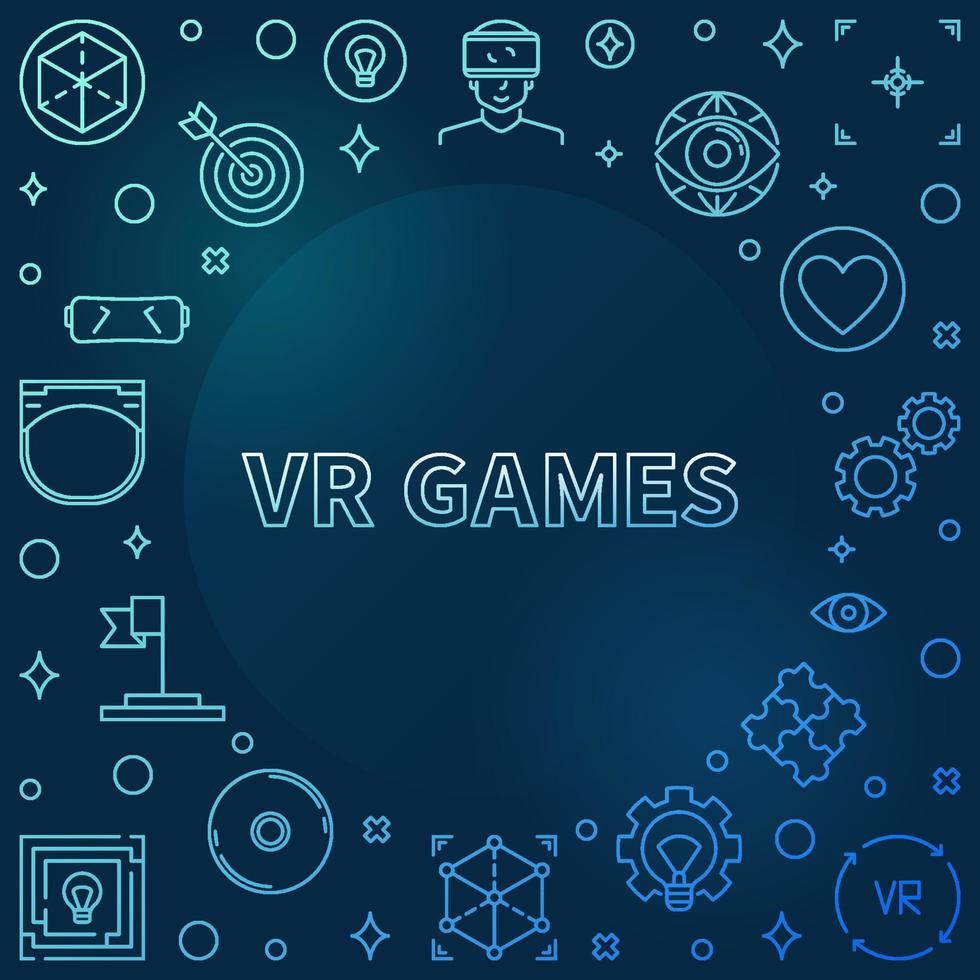 VR Games vector colorful outline frame on dark background