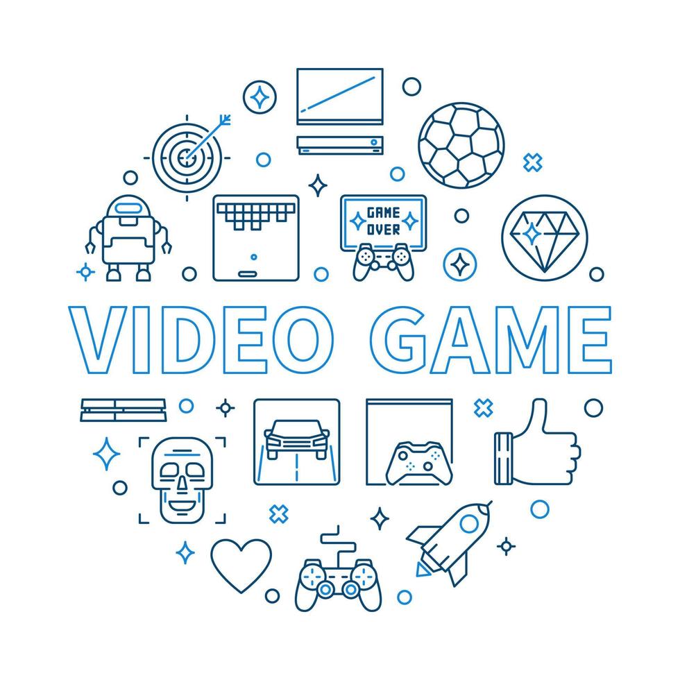 Video Game vector round concept modern linear illustration