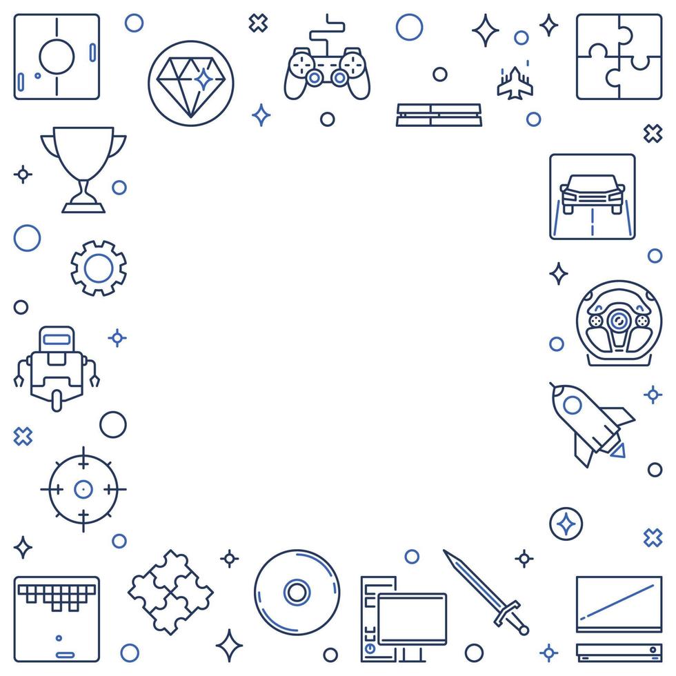 Games linear concept frame. Vector Game illustration in outline style