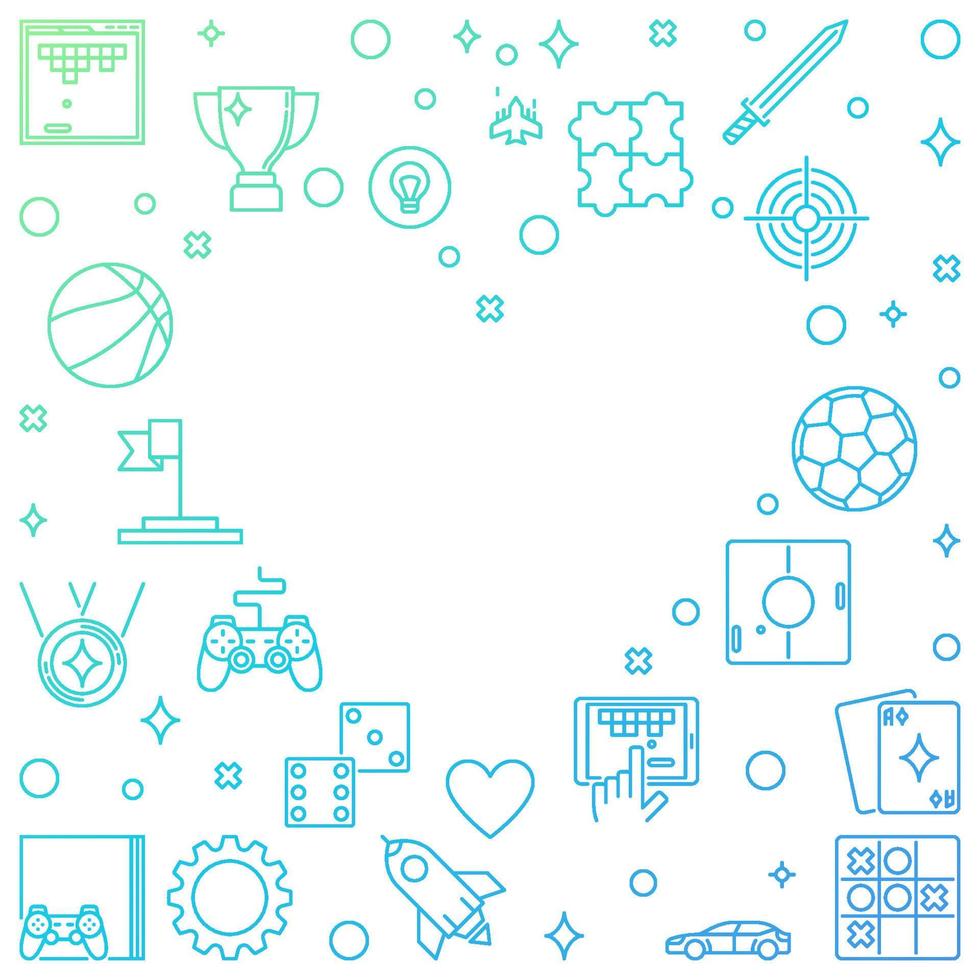Vector colorful Frame with Game outline icons in Heart shape